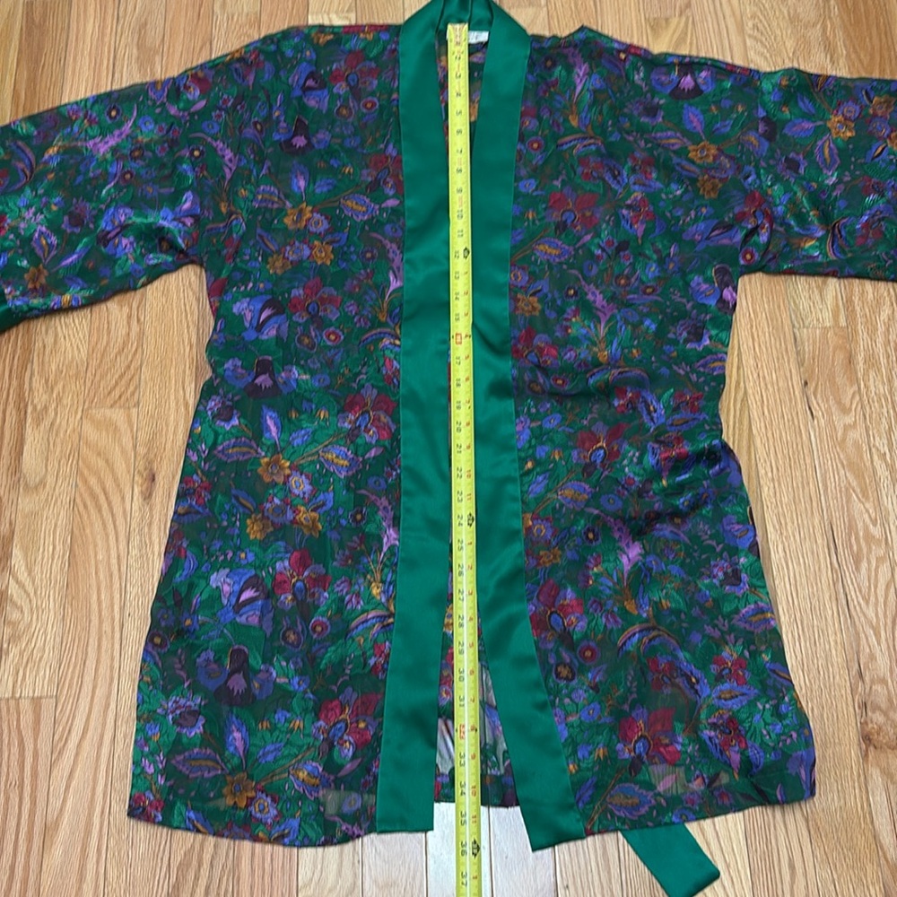 Vintage‎ Victorias Secret Belted Robe Kimono Gold Label Sheer Green Floral - Picture 9 of 9